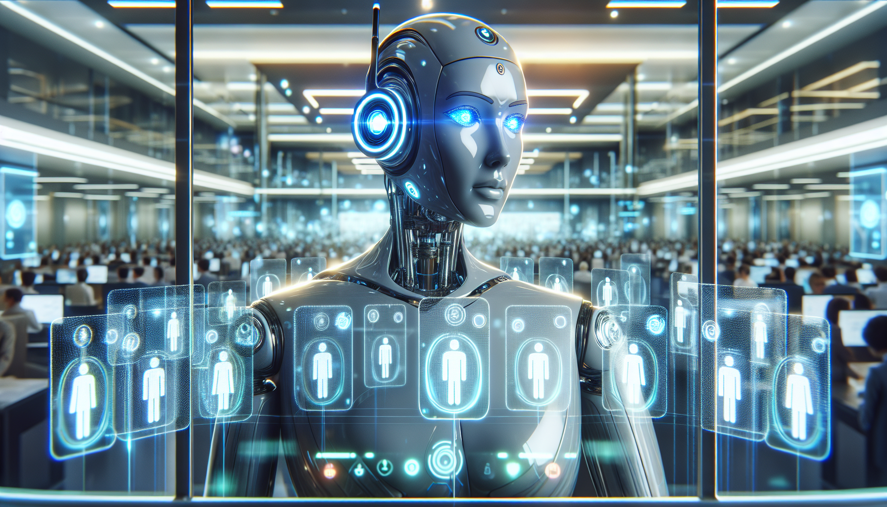 An illustration depicting an AI receptionist managing multiple customer calls at once.