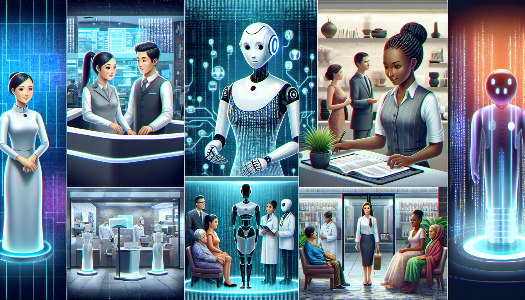 A collage of AI receptionists serving in different industries
