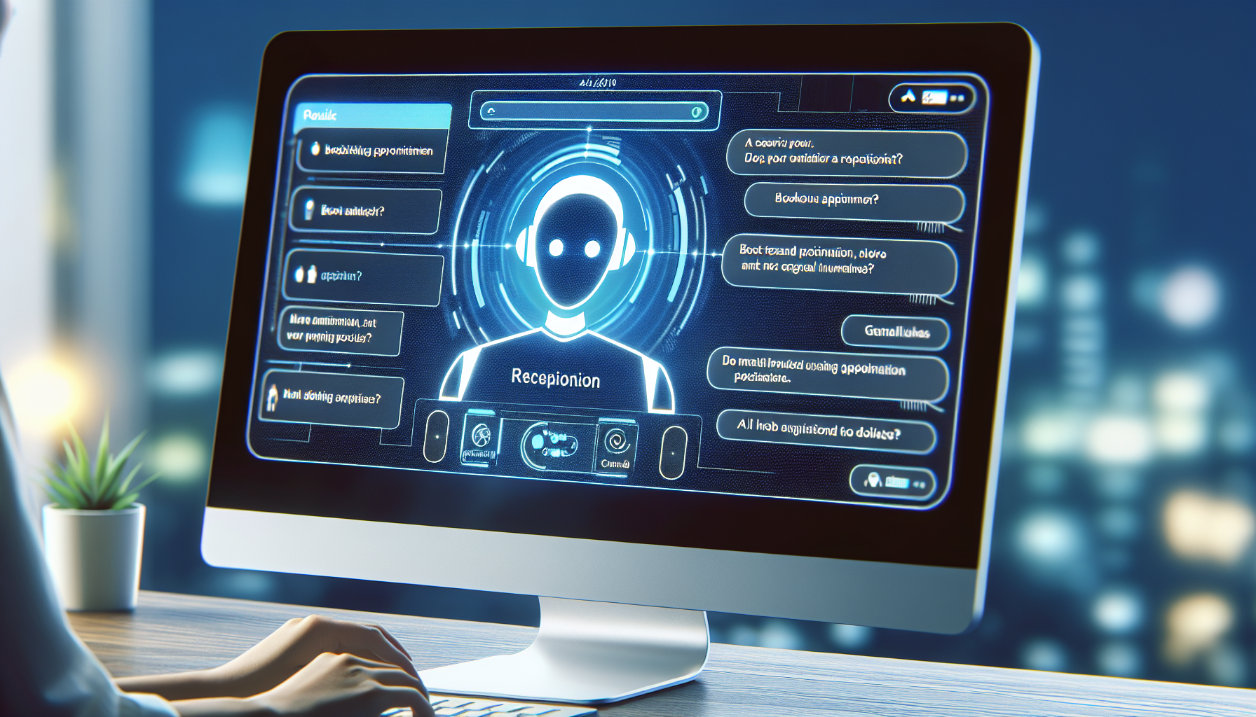 An image of a chatbot interface on a computer screen, embodying an AI receptionist at work.