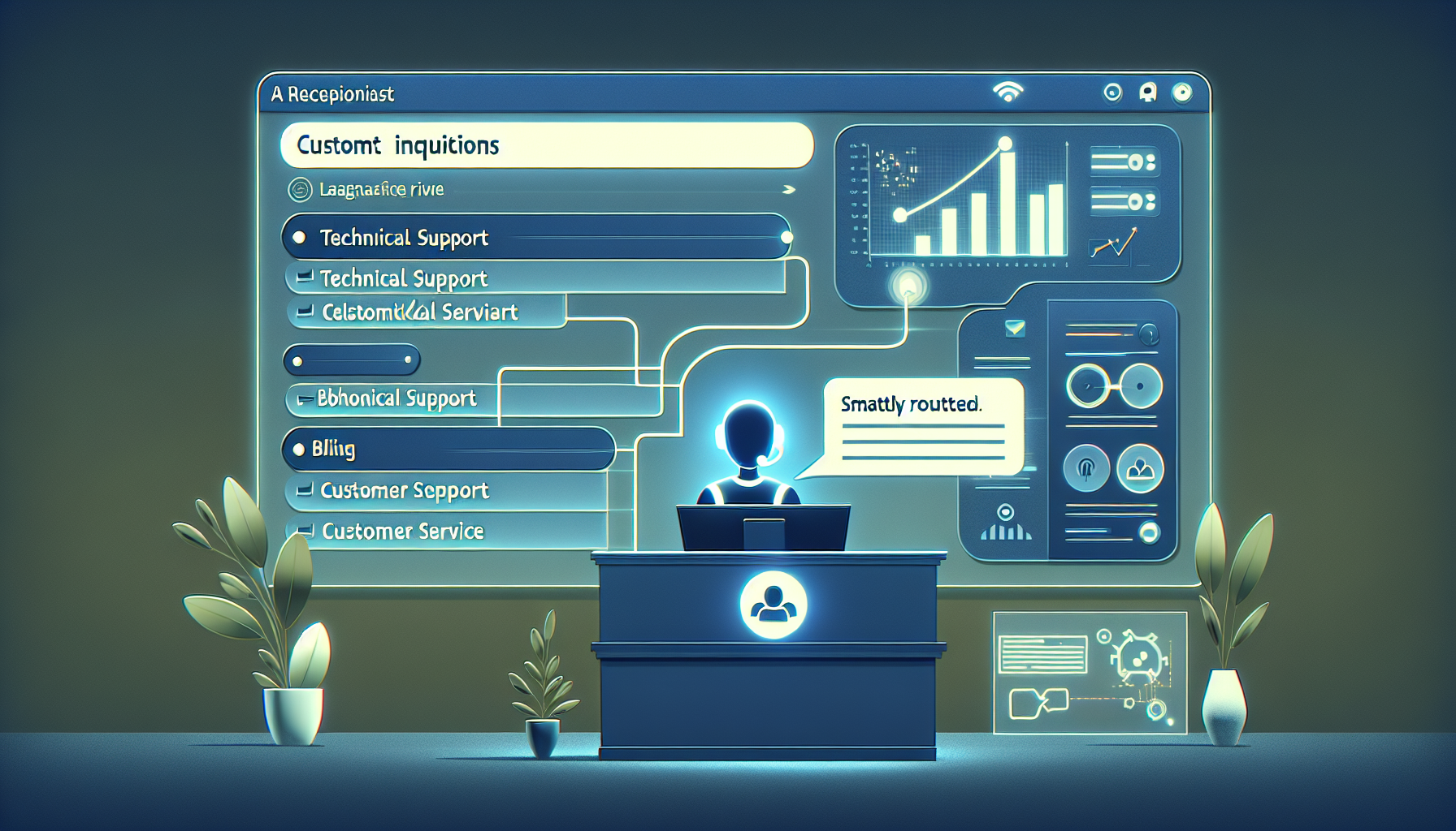 An AI Receptionist interface showing smart routing of client inquiries