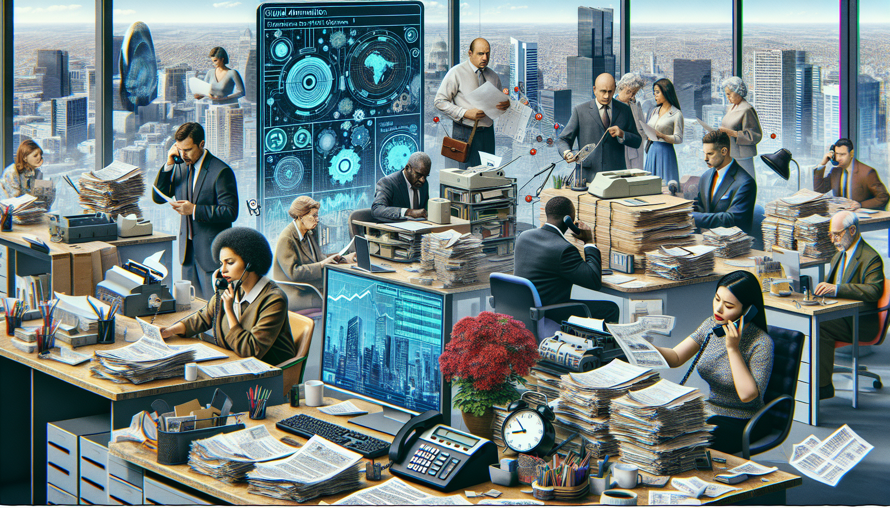 A busy real estate office indicating need for AI technology
