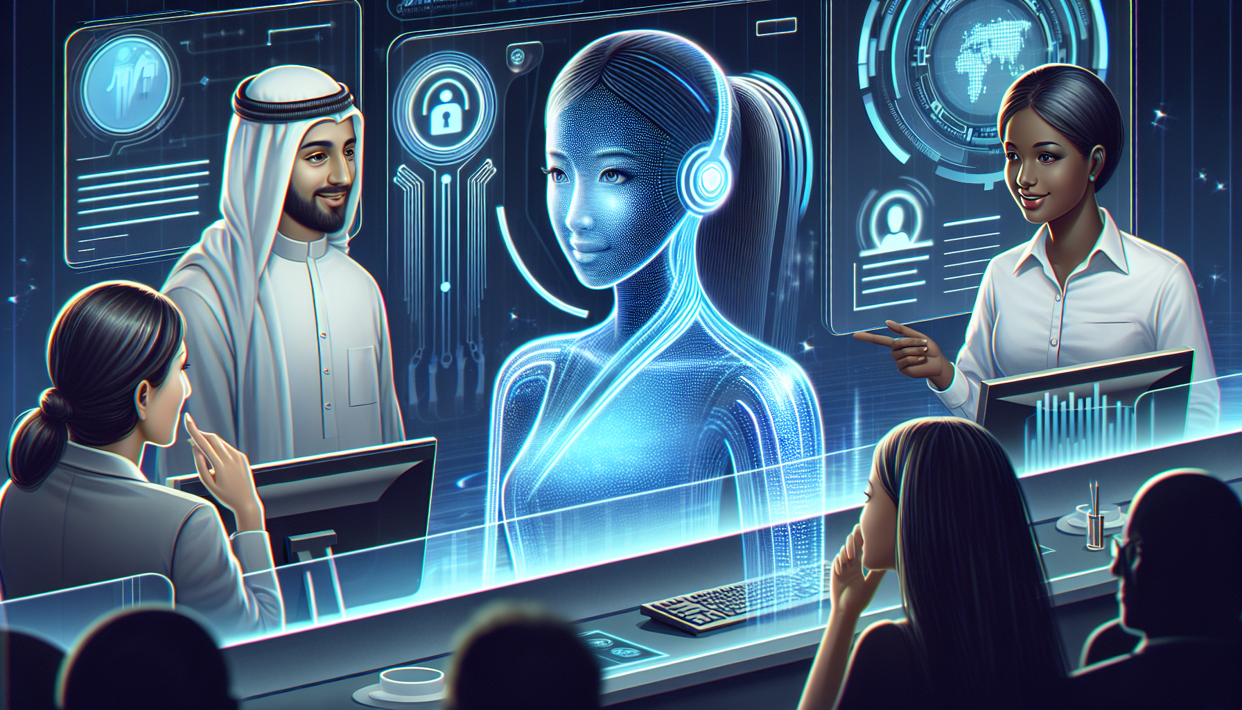 An illustration showing an AI receptionist in operation