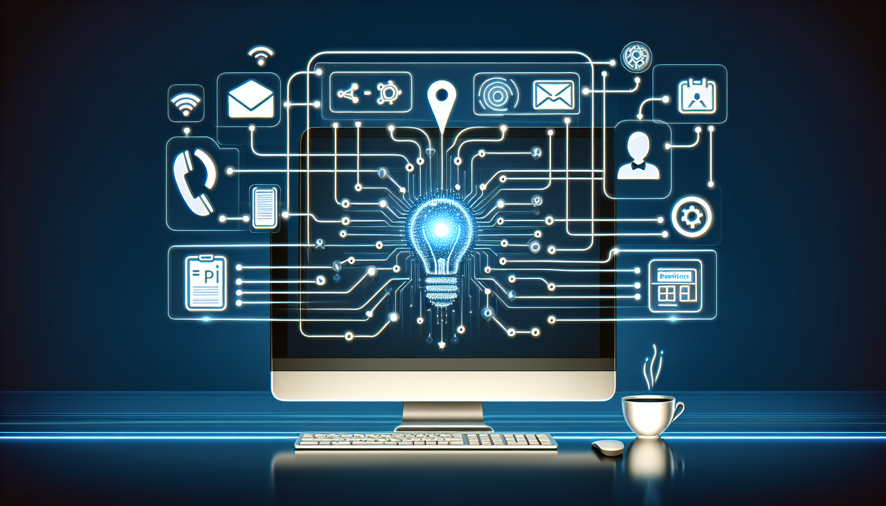 An image showcasing the AI Receptionist interface integrated with an array of other applications