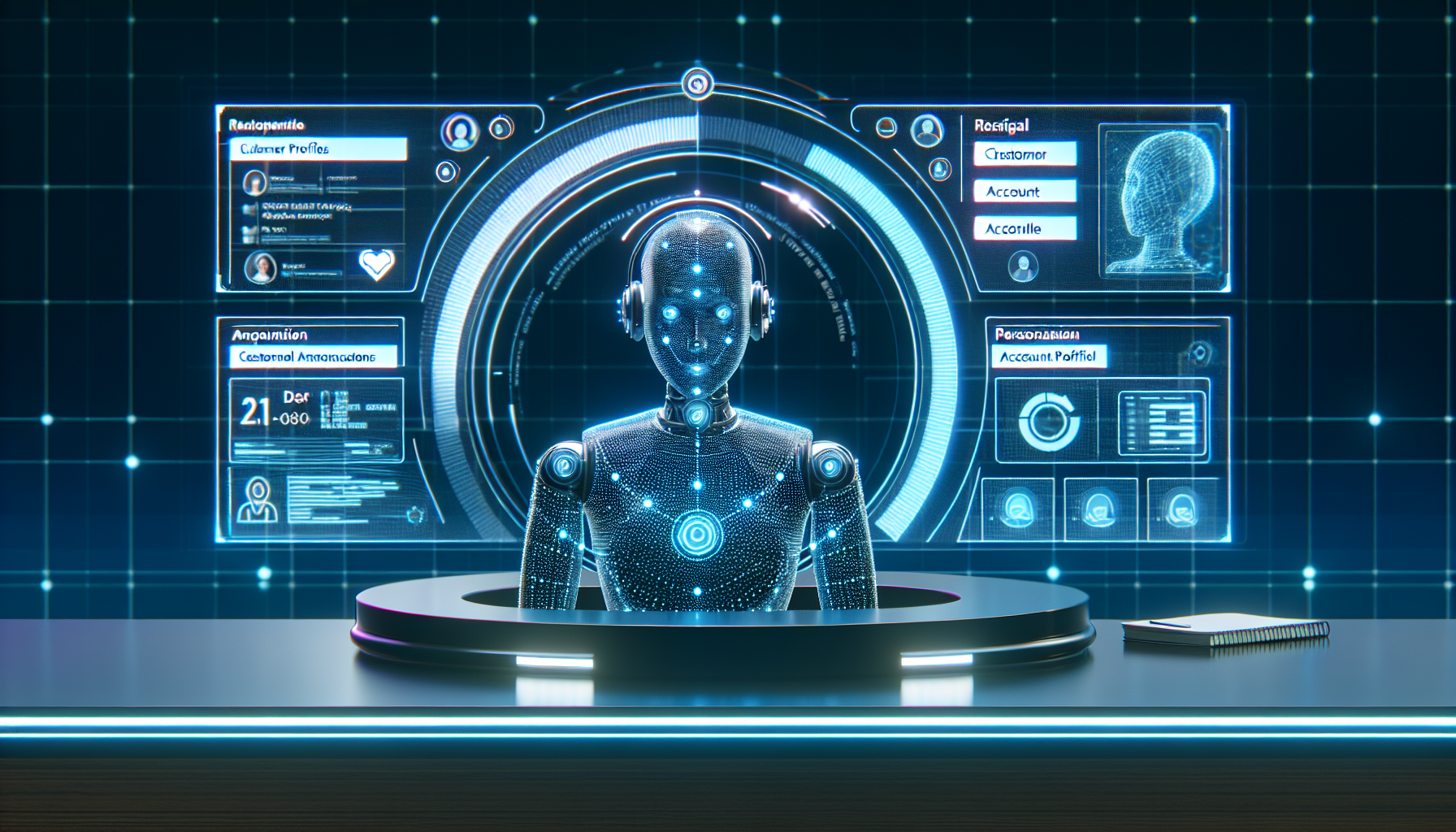 An AI receptionist displaying various customer details on a digital interface including tailored announcements and customer's account number for porting