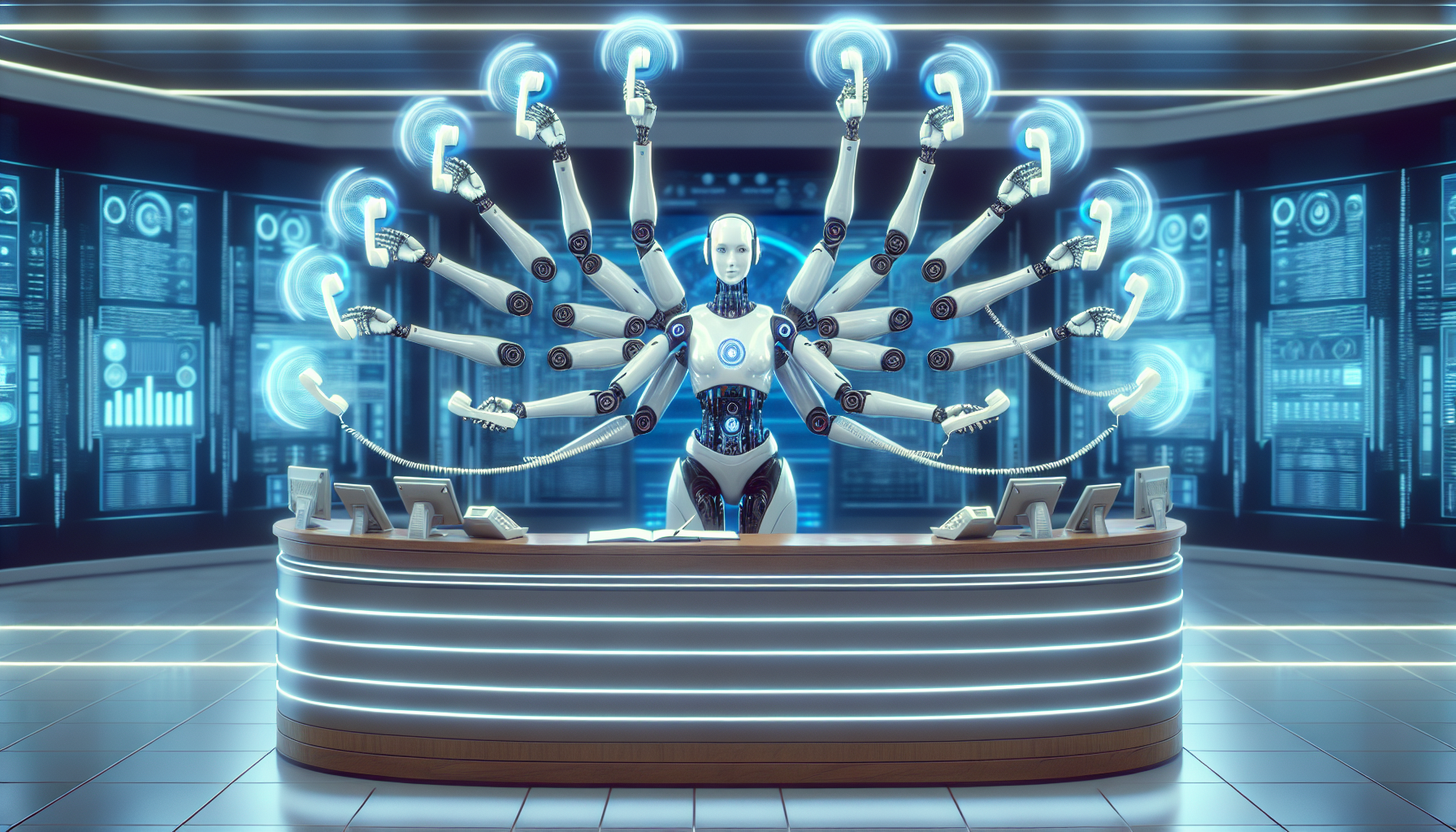 A representation of My AI Front Desk receptionist efficiently handling multiple phone calls