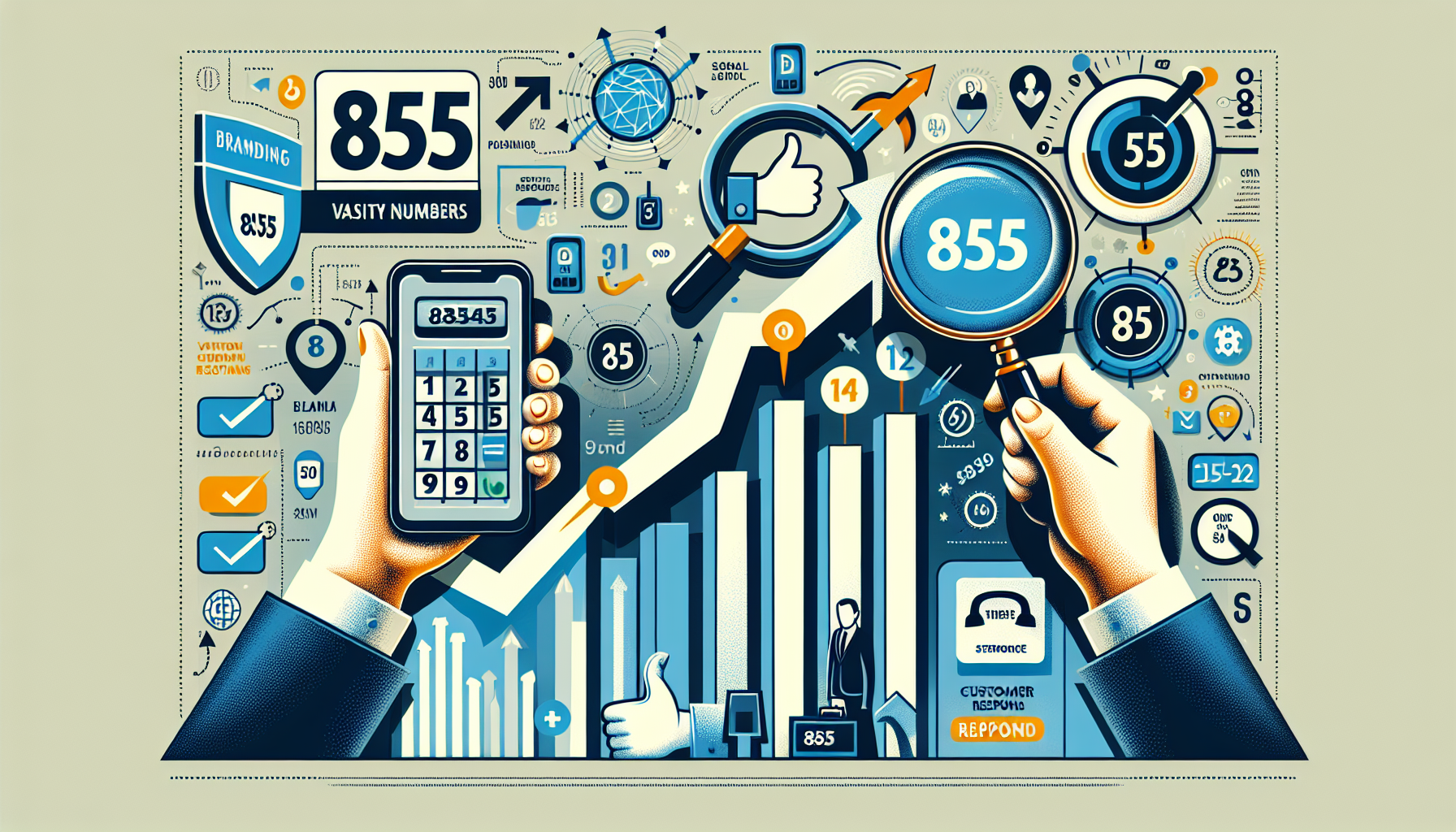 A detailed infographic depicting the branding potential and customer response benefits of 855 vanity numbers