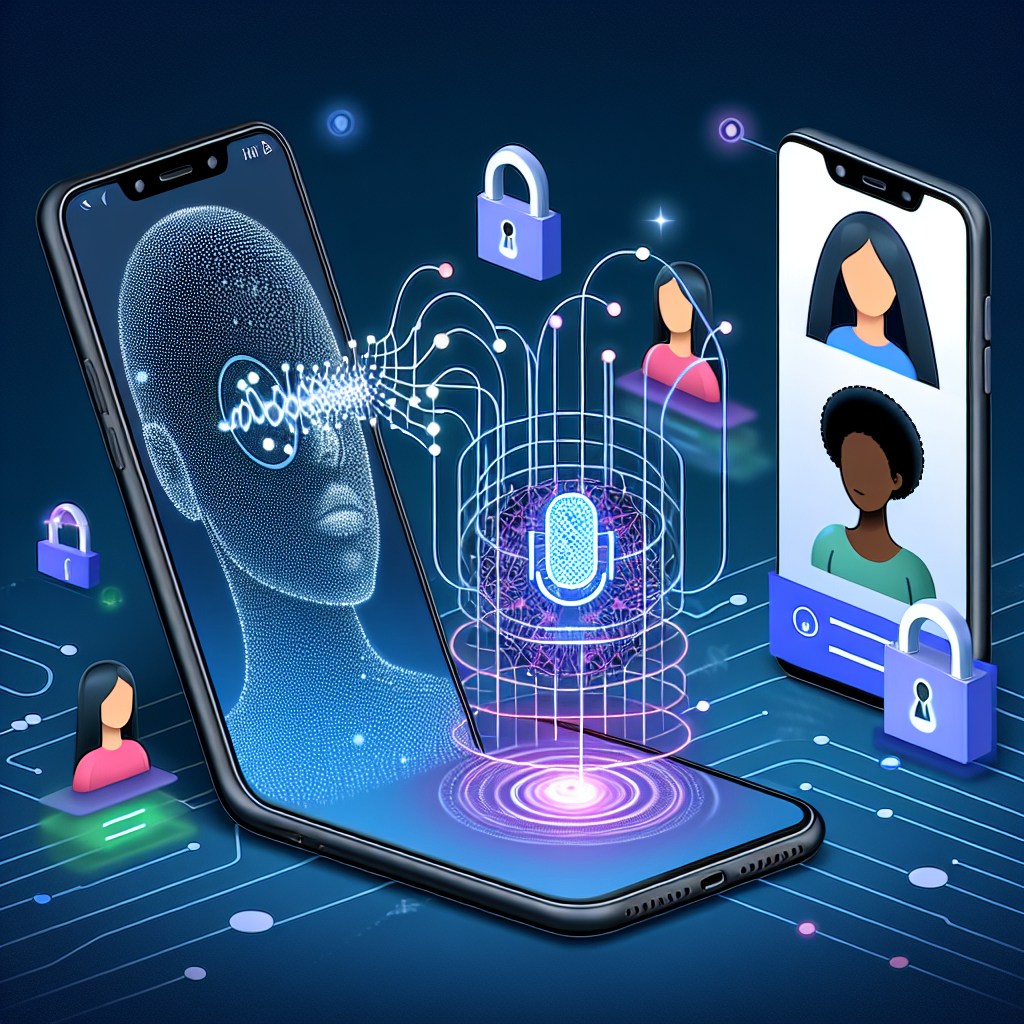 A visual representation showing the process of voice biometrics partnered with AI for secure phone transactions
