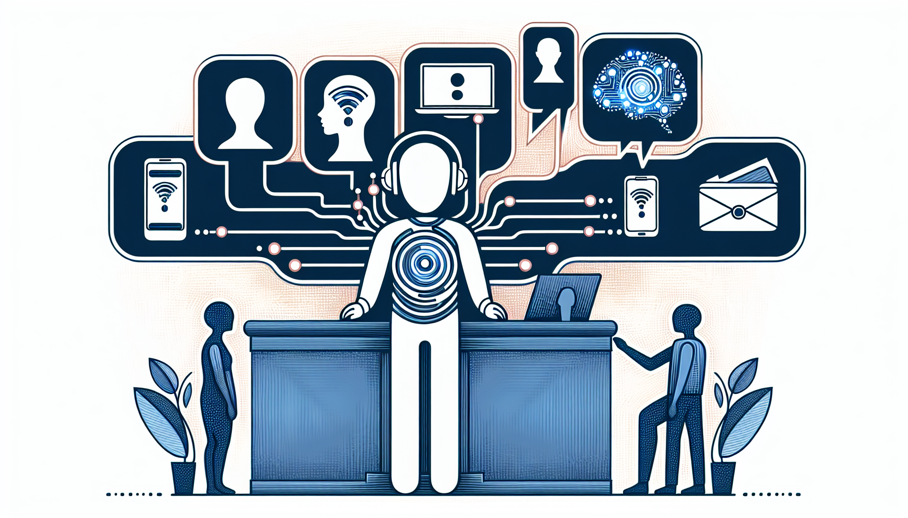 An AI receptionist interacting with customers on different devices