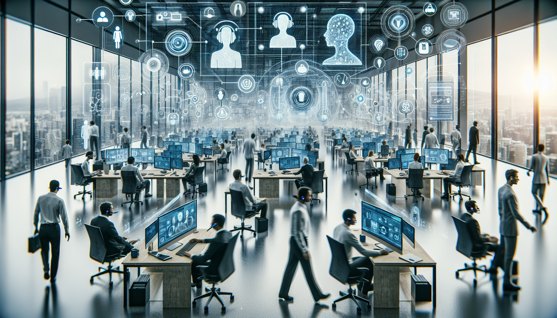 An image depicting AI-powered communication tools at work in an office setting.