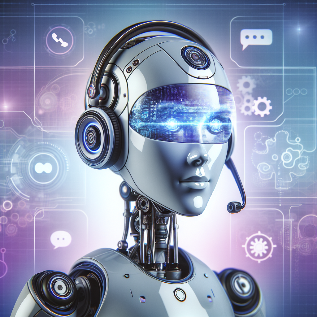 A graphic depicting an AI robot with a headset, embodying the concept of AI in customer service