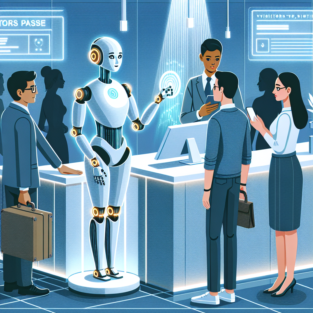 Illustration of an AI-powered receptionist interacting with customers