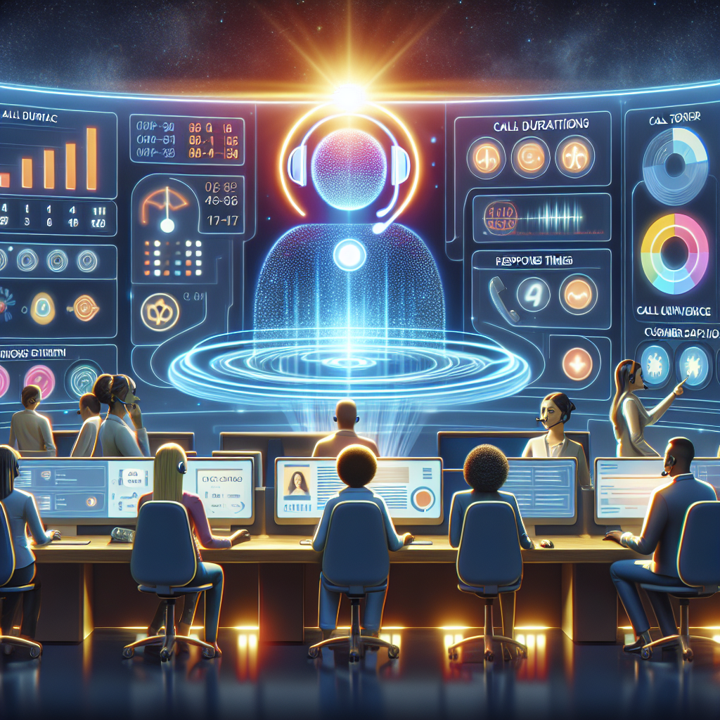 An illustration of AI being used in call center operations, particularly in metrics analysis.