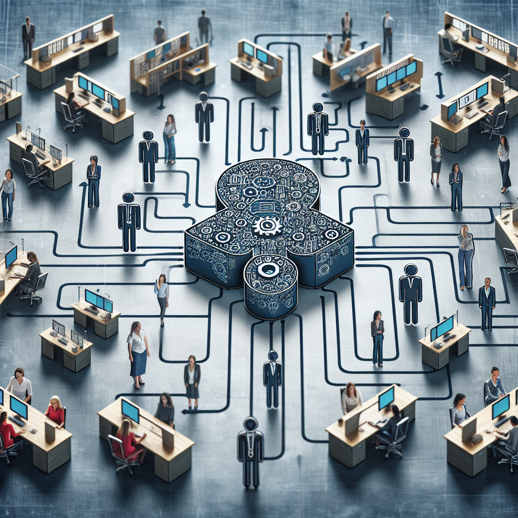 An image of an AI machine learning diagram interacting with different scale call center operations