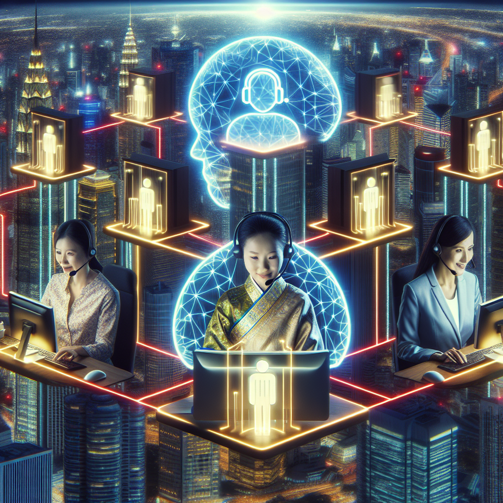 A graphic showing AI working as a bridge connecting different call centers