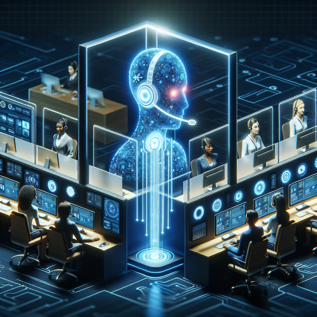 A graphic illustrating the use of AI in call center operations