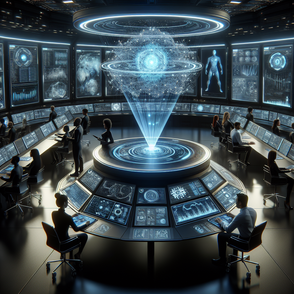 An image of a futuristic command center depicting AI in action