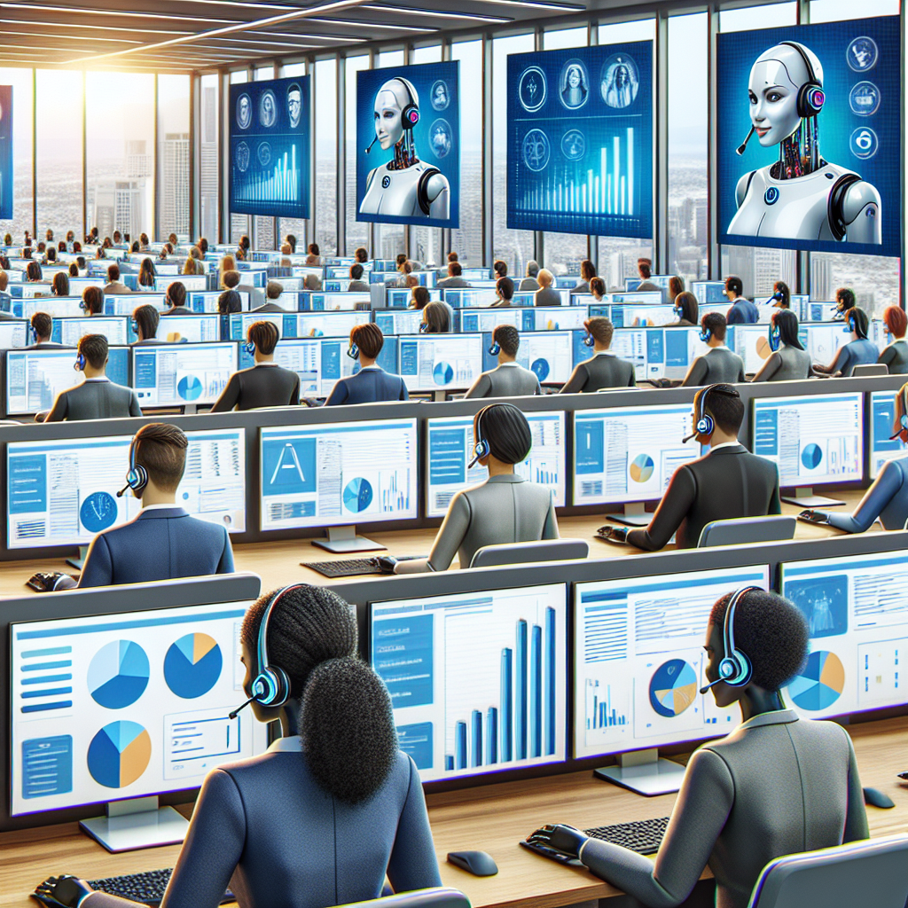 An illustration showing AI in the call center industry