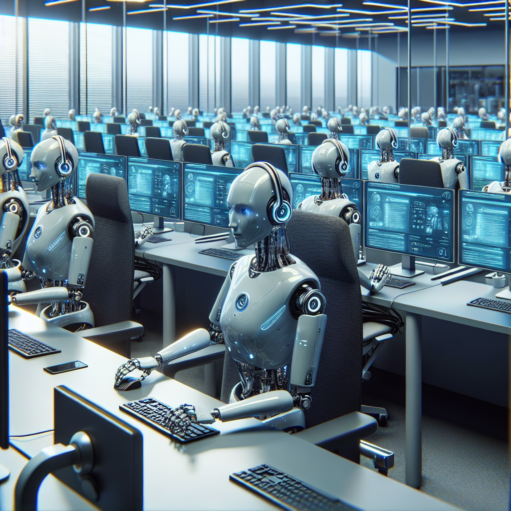 An image depicting AI robots functioning in a call center context