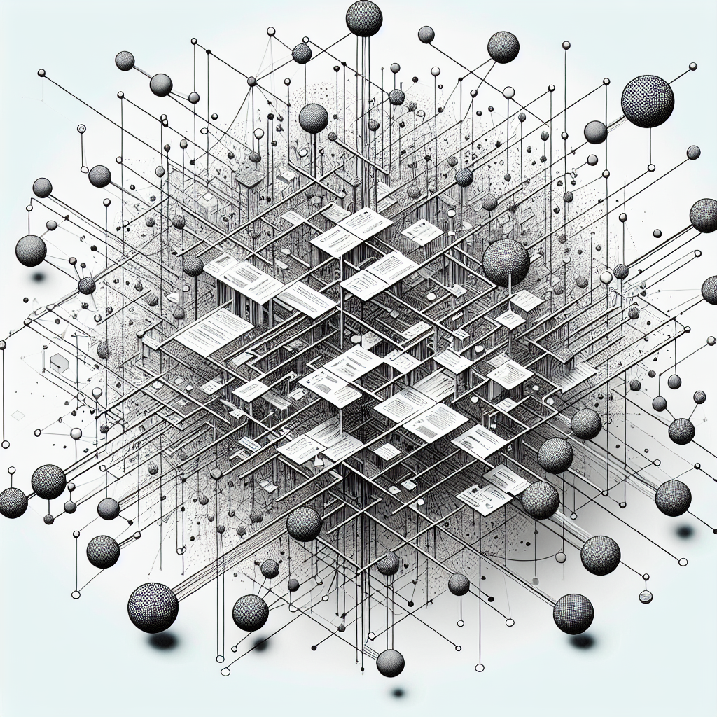 An illustration showing the complexity of regulatory rules, represented as interconnected lines and spheres
