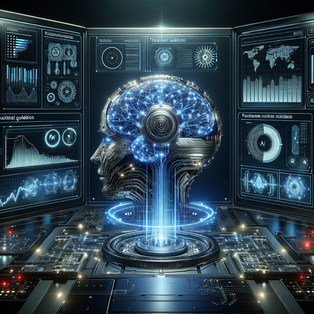 A futuristic image depicting AI technology augmented with compliance monitoring tools