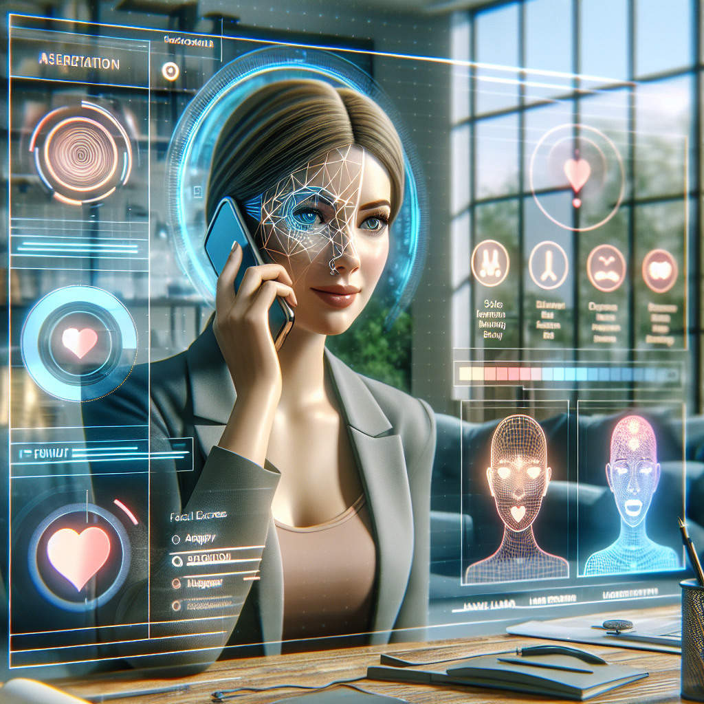 An image depicting an AI system analyzing a human's reactions during a call