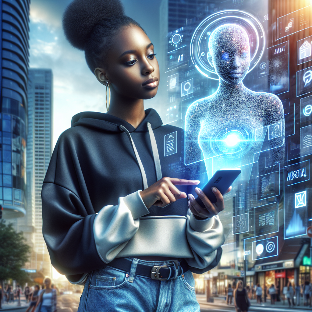 An image depicting a customer interacting with advanced AI on their smartphone
