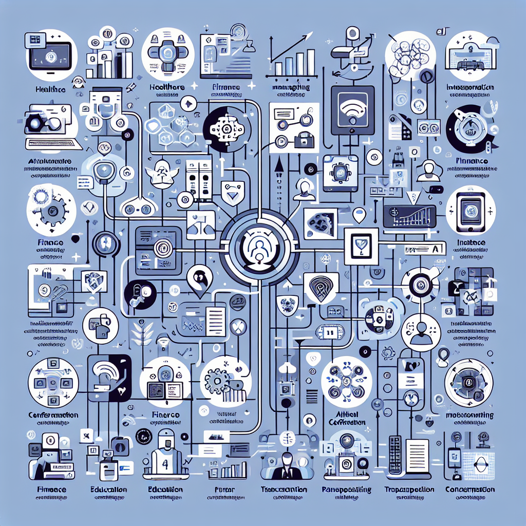 An infographic showing diverse industries with AI-managed conference calls