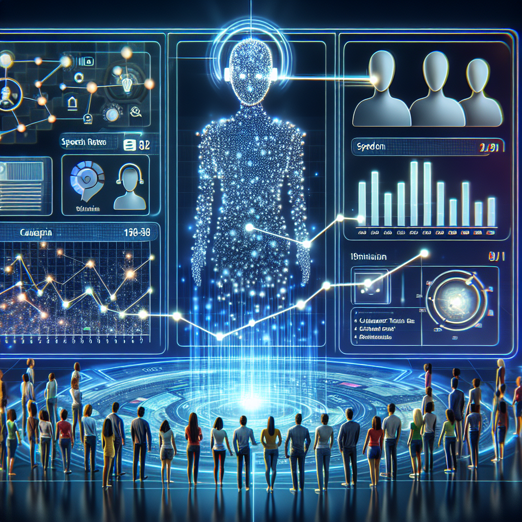 A pictorial representation of AI-Powered Call Analytics at work, ideally showing an AI system analyzing customer call data and displaying patterns or trends