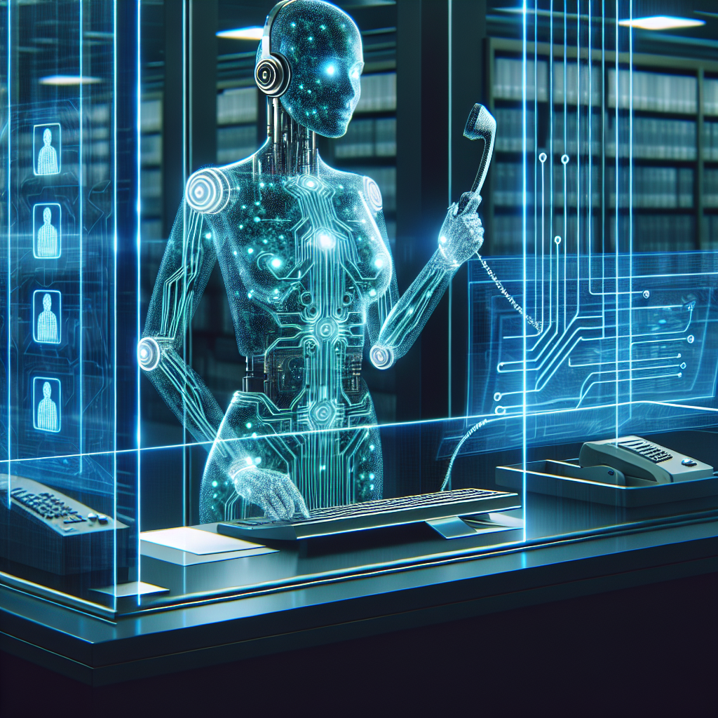 A sleek office environment showcasing an AI call receptionist in action