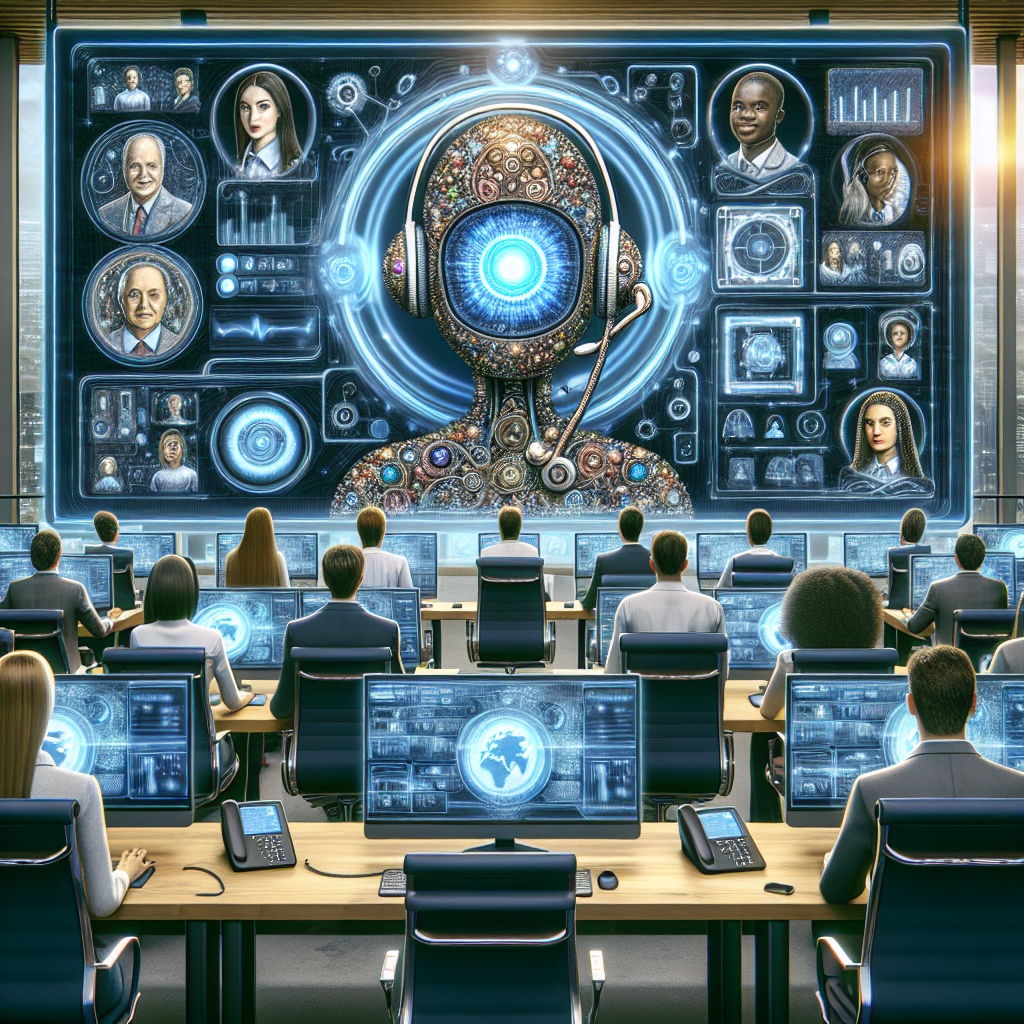 An illustration of an AI-powered call simulator active in a customer service training setting.