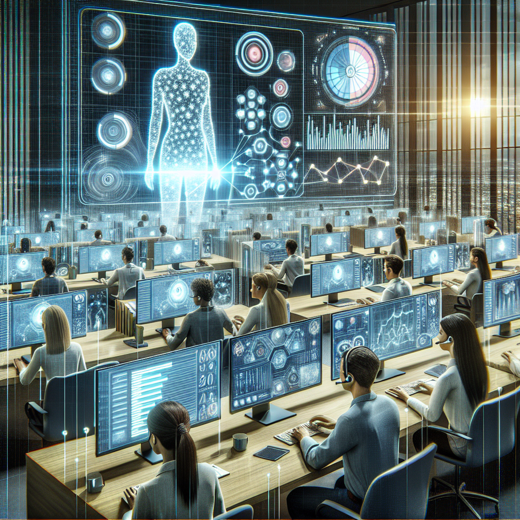 An illustration demonstrating AI-assisted call monitoring and staff allocation