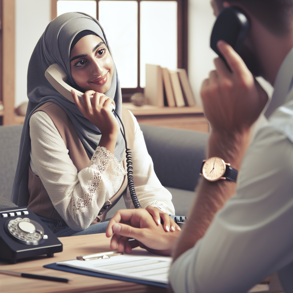 A picture illustrating a customer receiving a call from a customer service agent, displaying a short waiting time on a digital watch for context