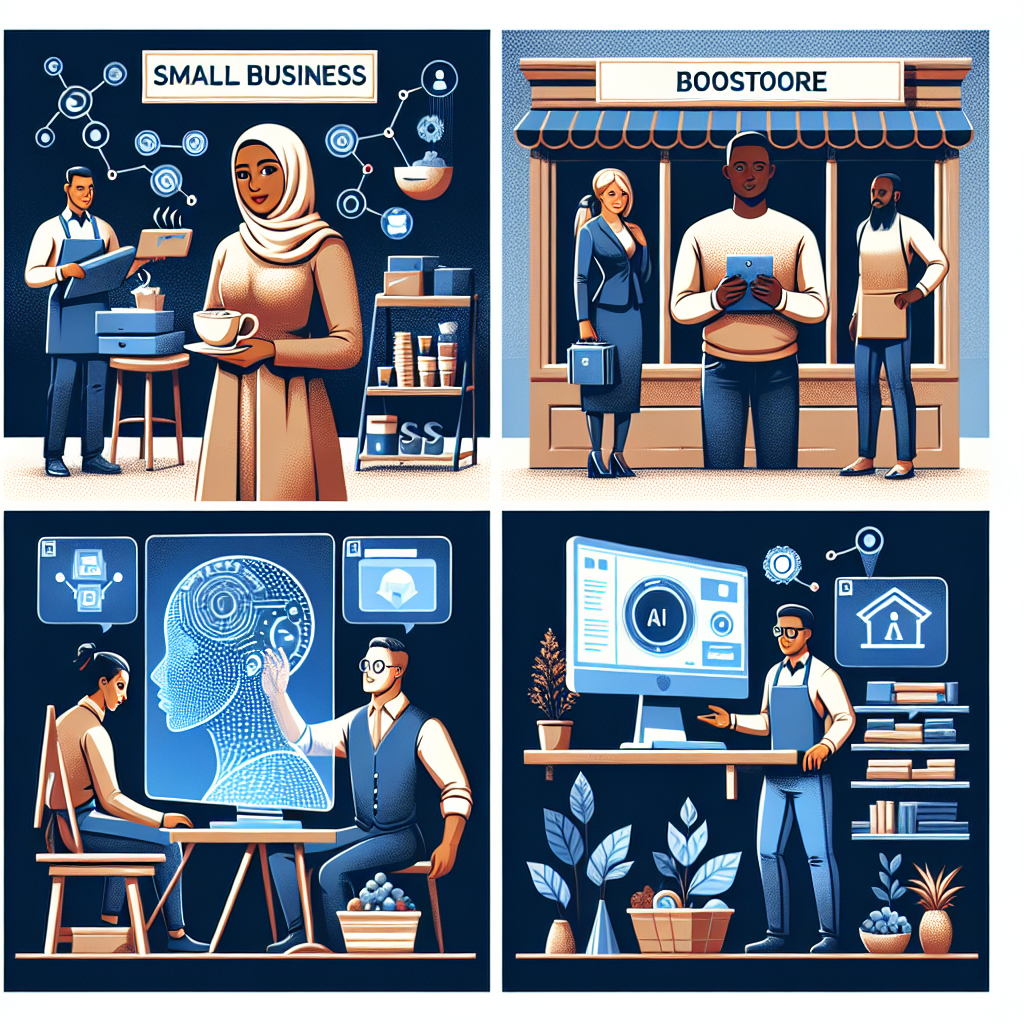 An illustration depicting small business owners utilizing AI communication tools.