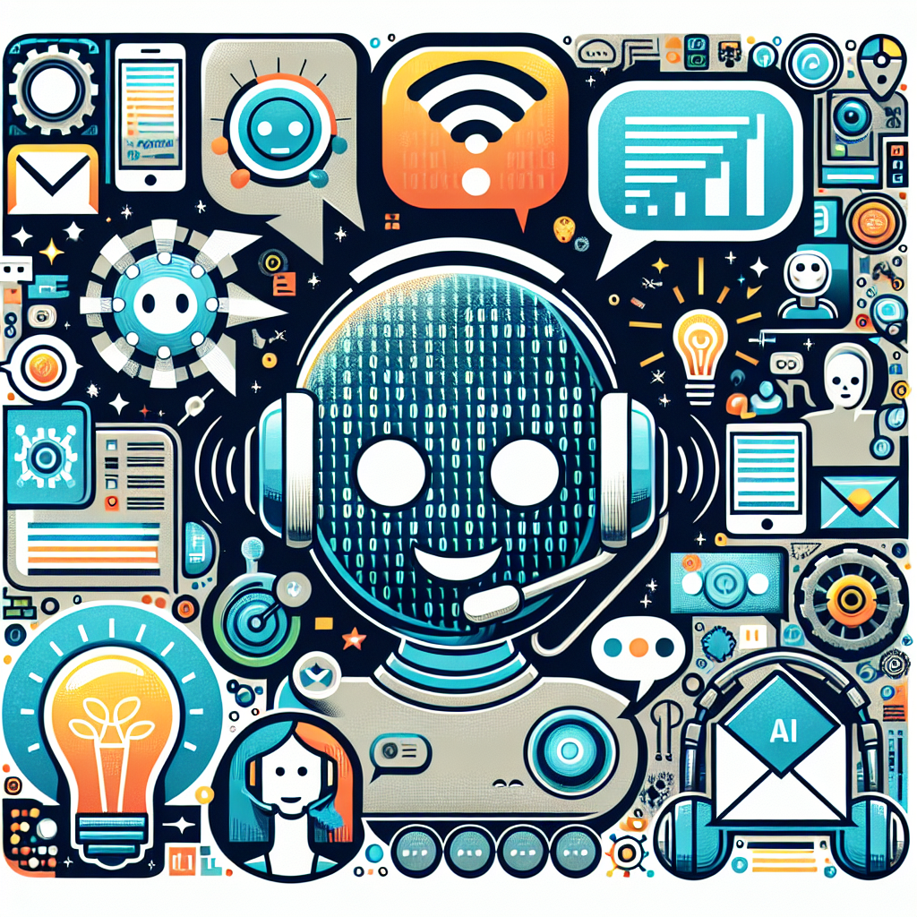 A collage depicting various AI-powered customer service tools, such as chatbots, personal assistants, and others.