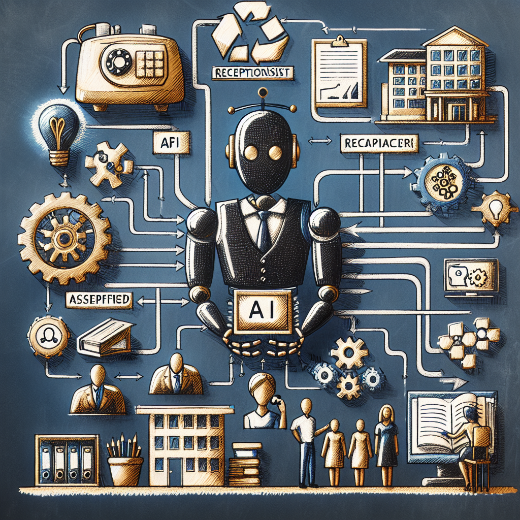 An illustrated diagram showing the integration of AI receptionist with existing systems and staff training programs.