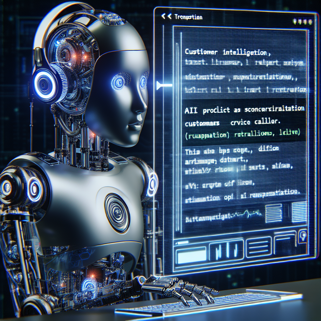 An illustration of an AI robot with a transcription of a customer service call
