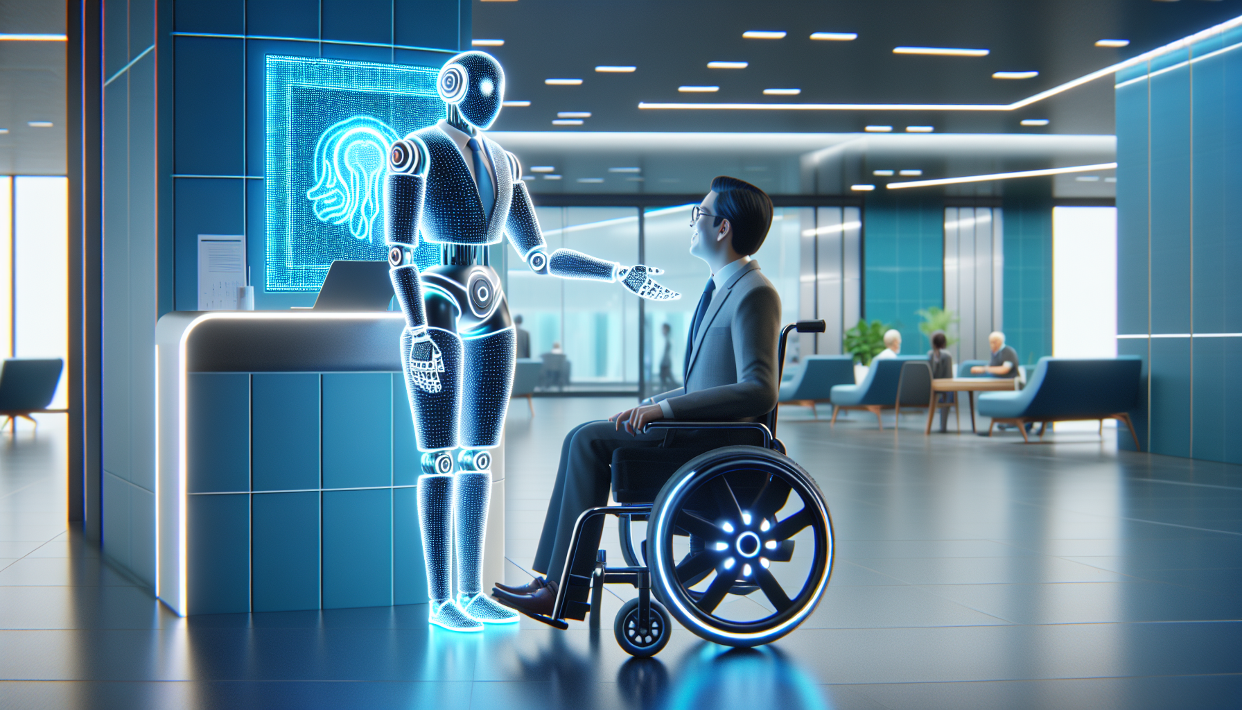 An AI receptionist interacting with a user with disabilities