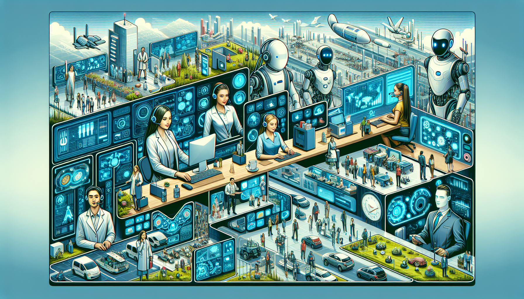 A collage of AI receptionists being used in different industries