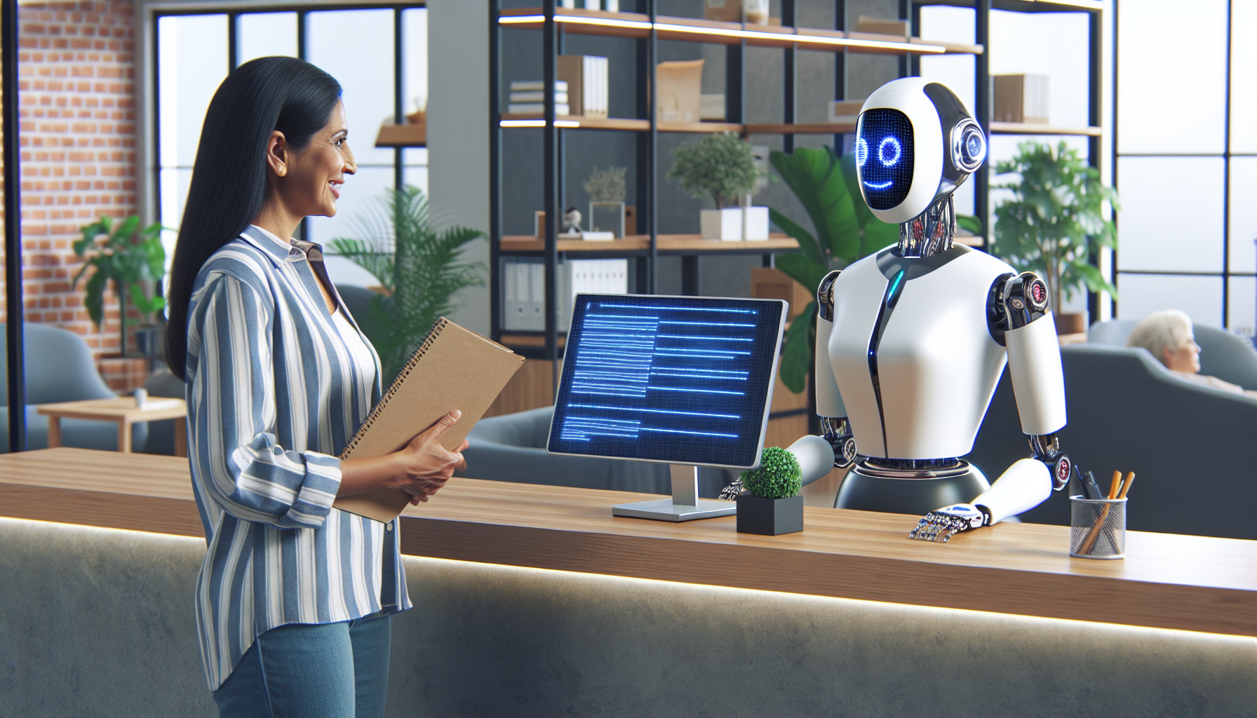 An AI receptionist interacting with a customer.