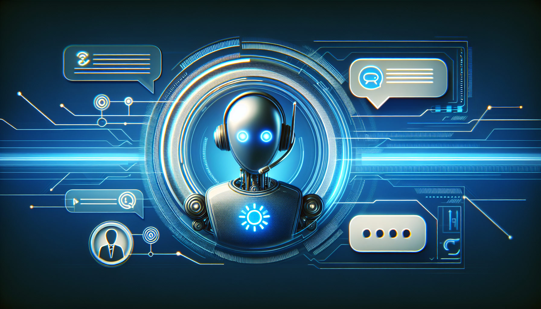 A virtual assistant icon interacting with a customer service dialogue