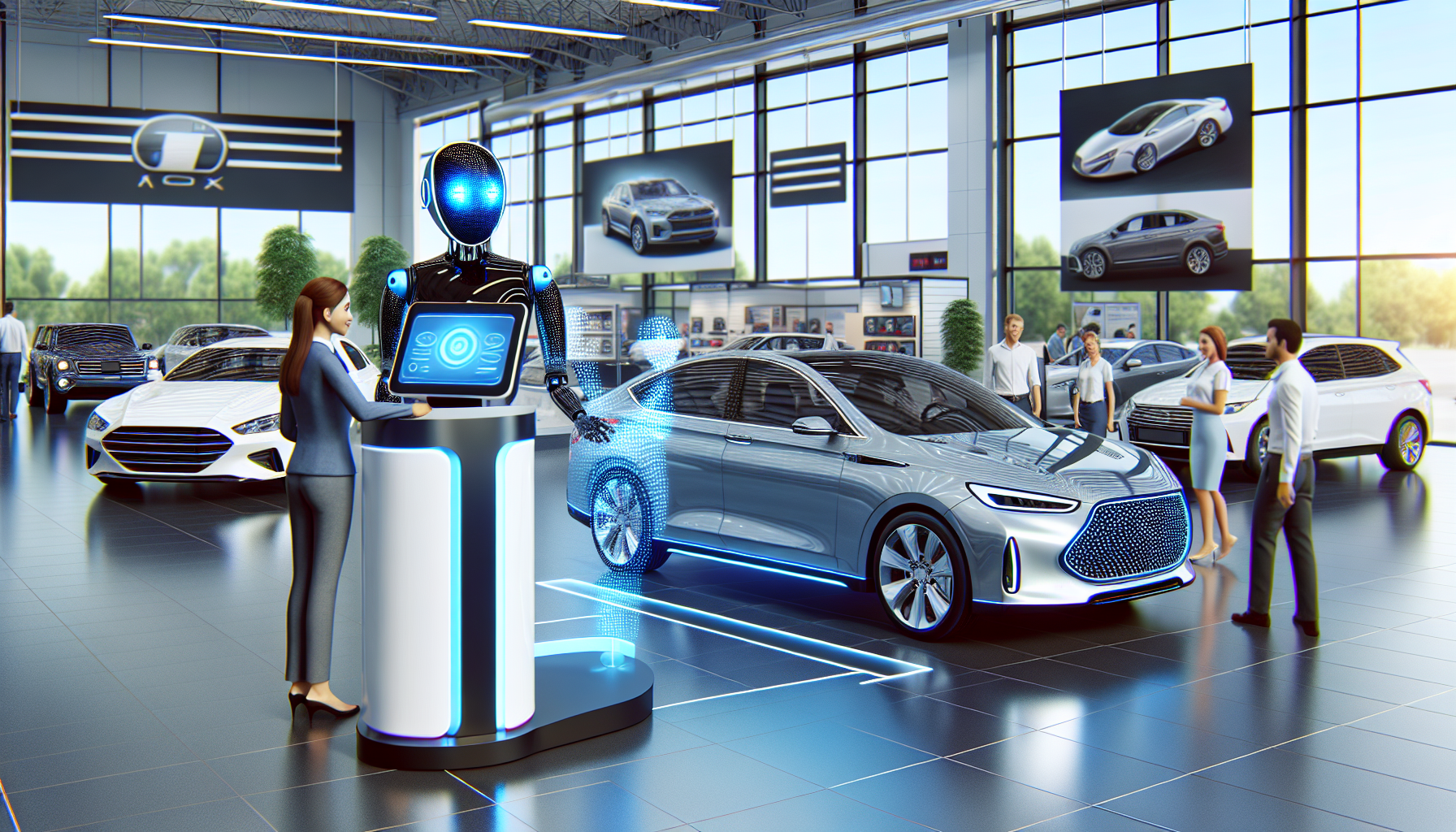 An AI receptionist in action at an automotive dealership.