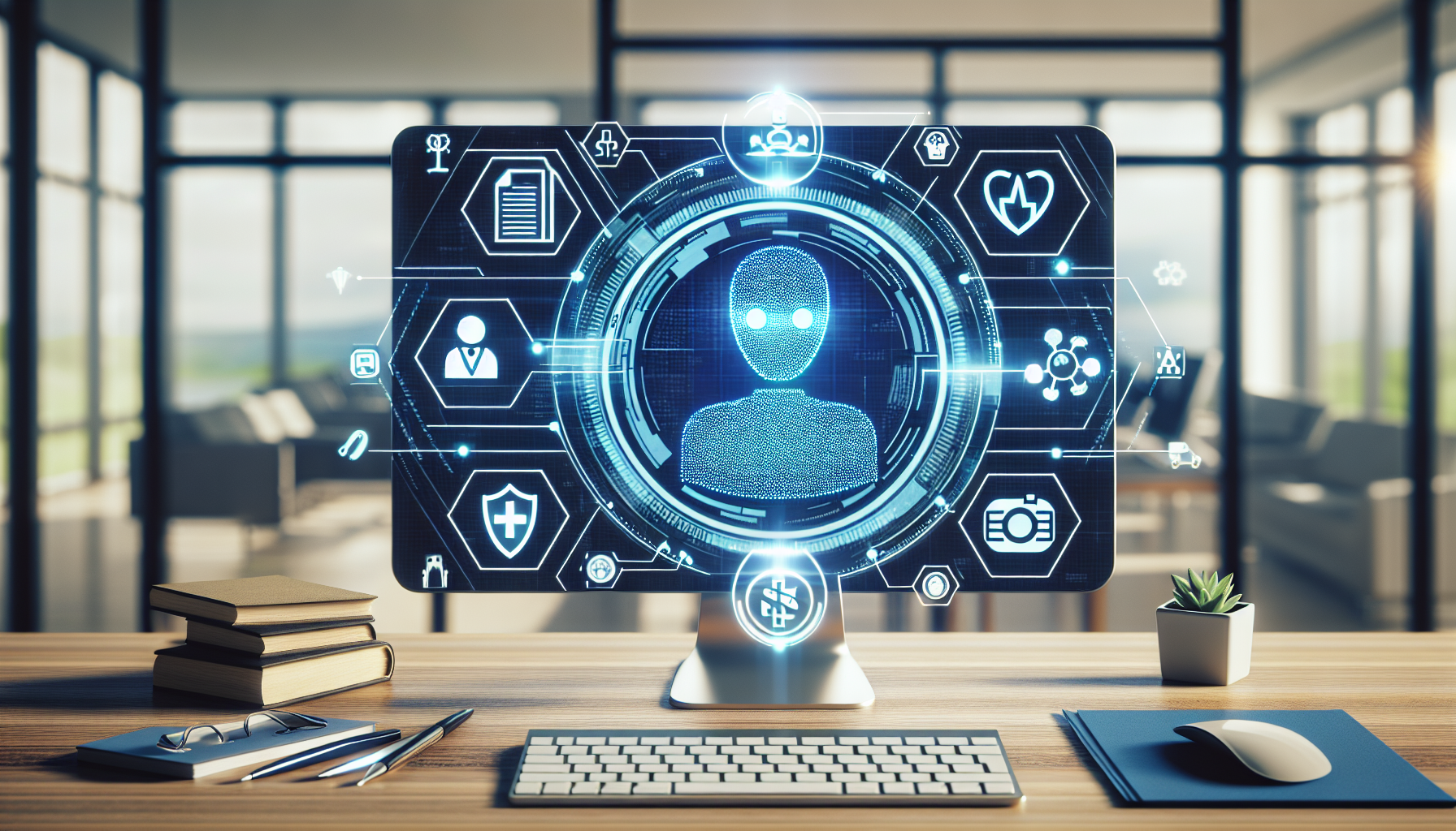 An AI receptionist interface on a computer screen symbolizing its function in the insurance industry