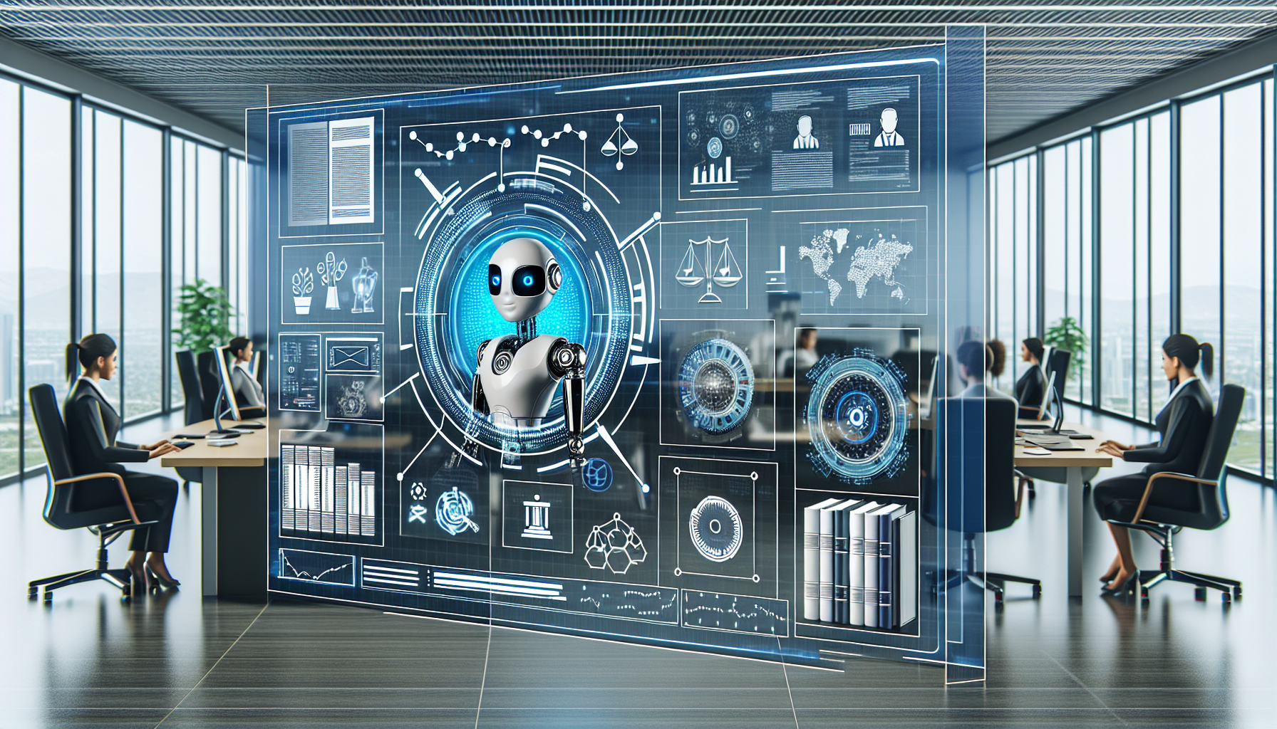 A graphical illustration showing how an AI receptionist integrates with a legal practice management system