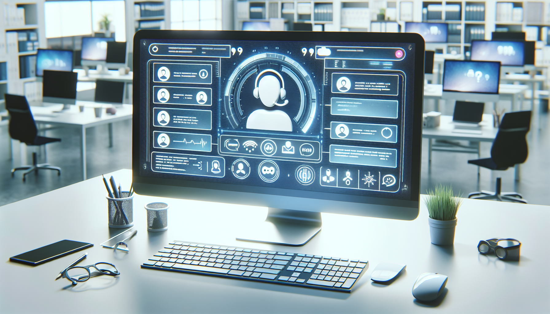 An AI receptionist software showing automated responses and interactions with clients on a computer screen