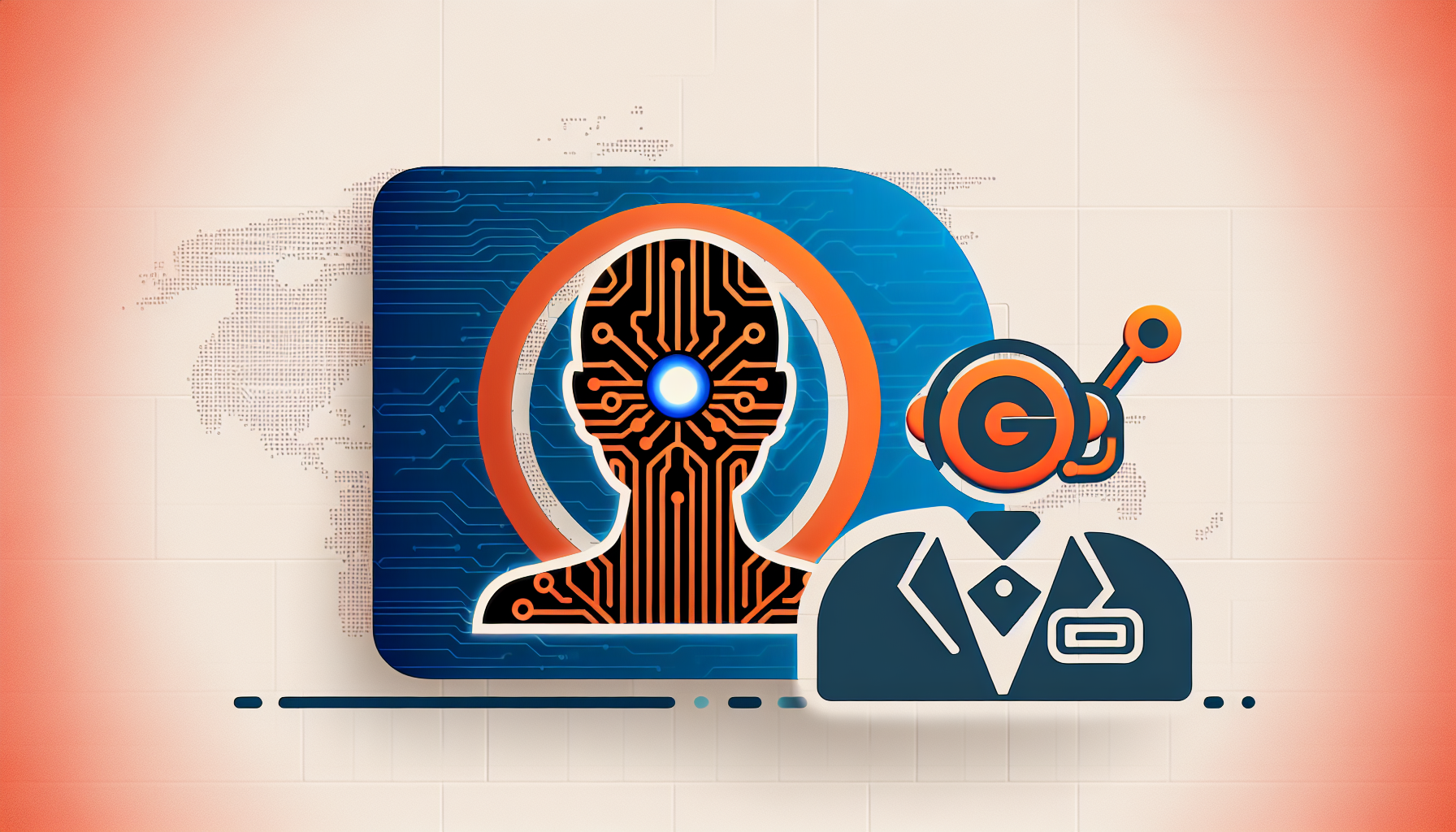 An image showing the Orange Group logo and a graphic representation of Djingo, its AI receptionist.
