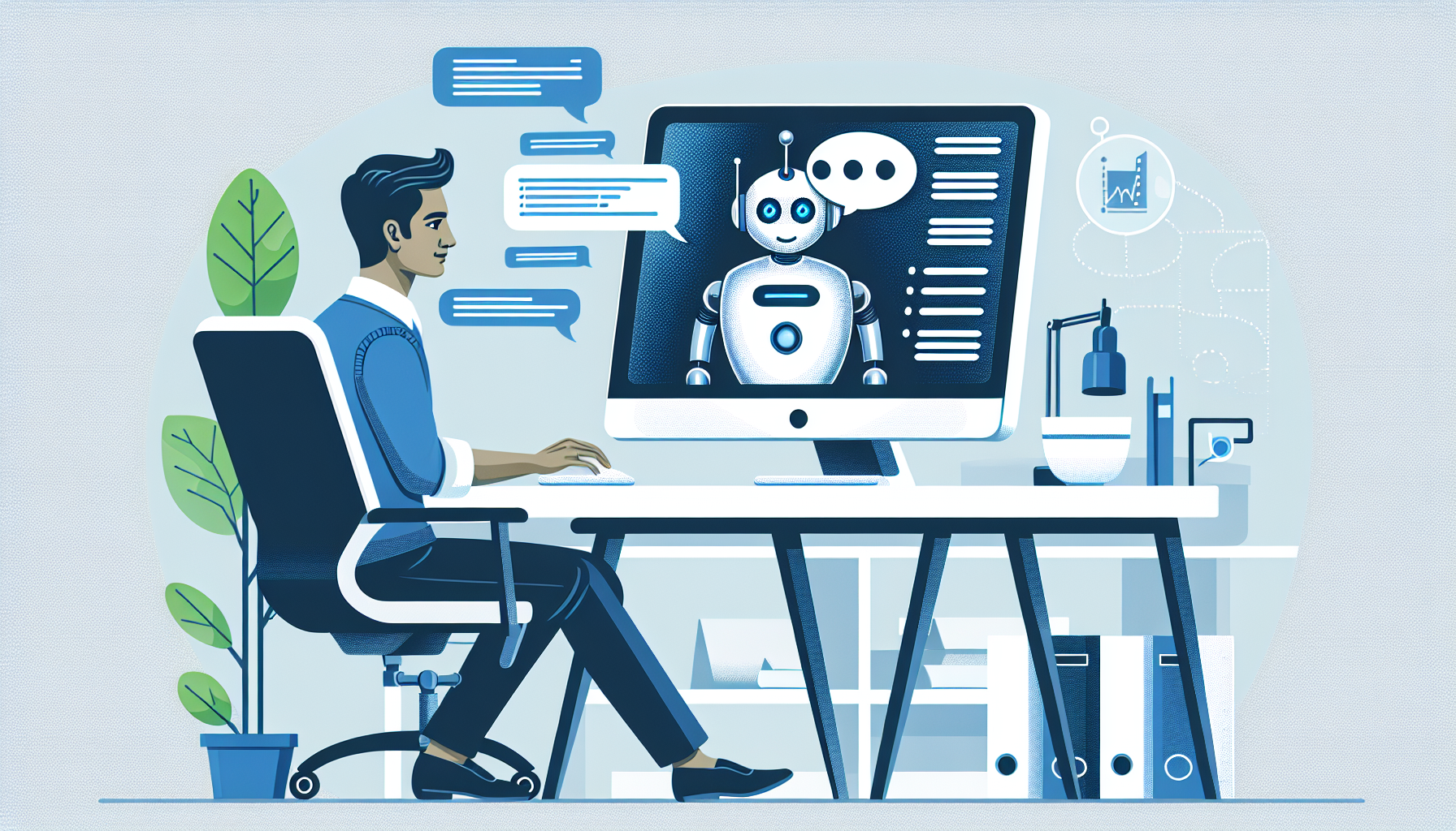 An illustration showing a user interacting with a chatbot