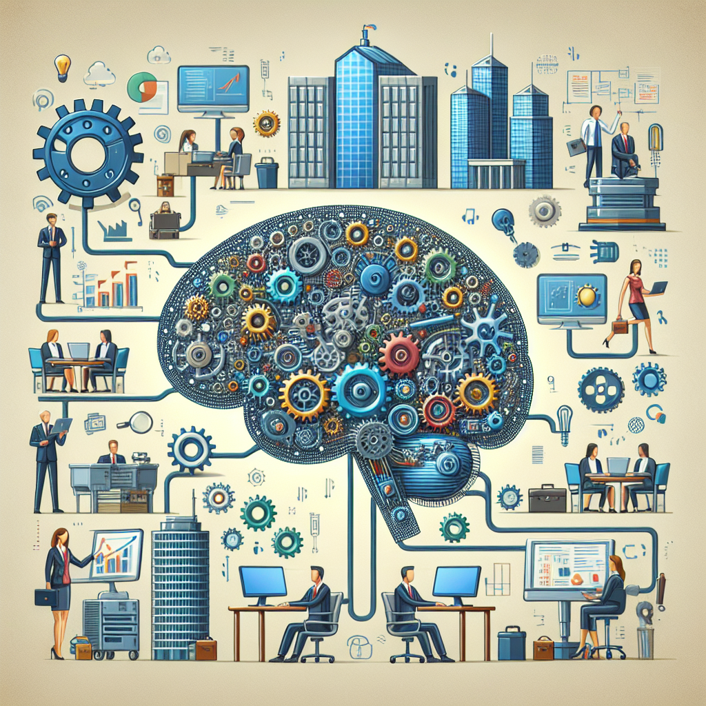 Graphic showing the integration of AI-powered tools in business operations
