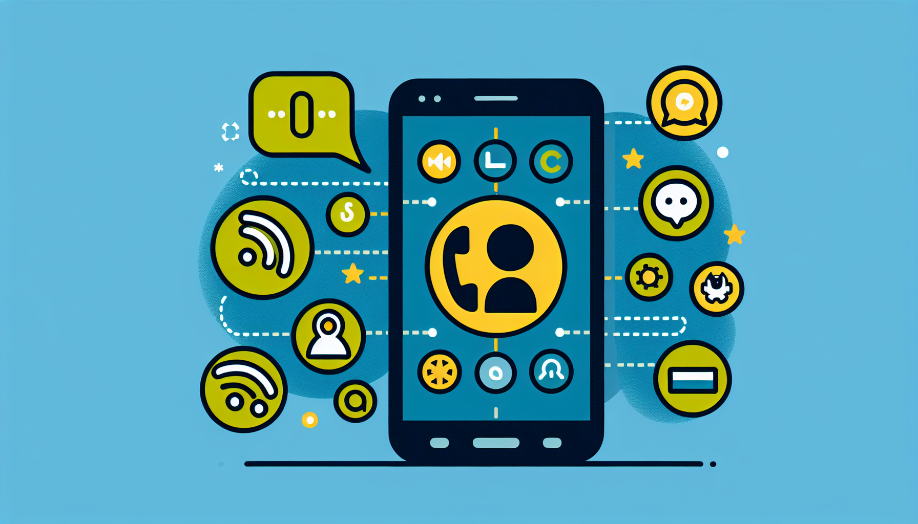 A graphical representation of the android voip phone app with highlighted features