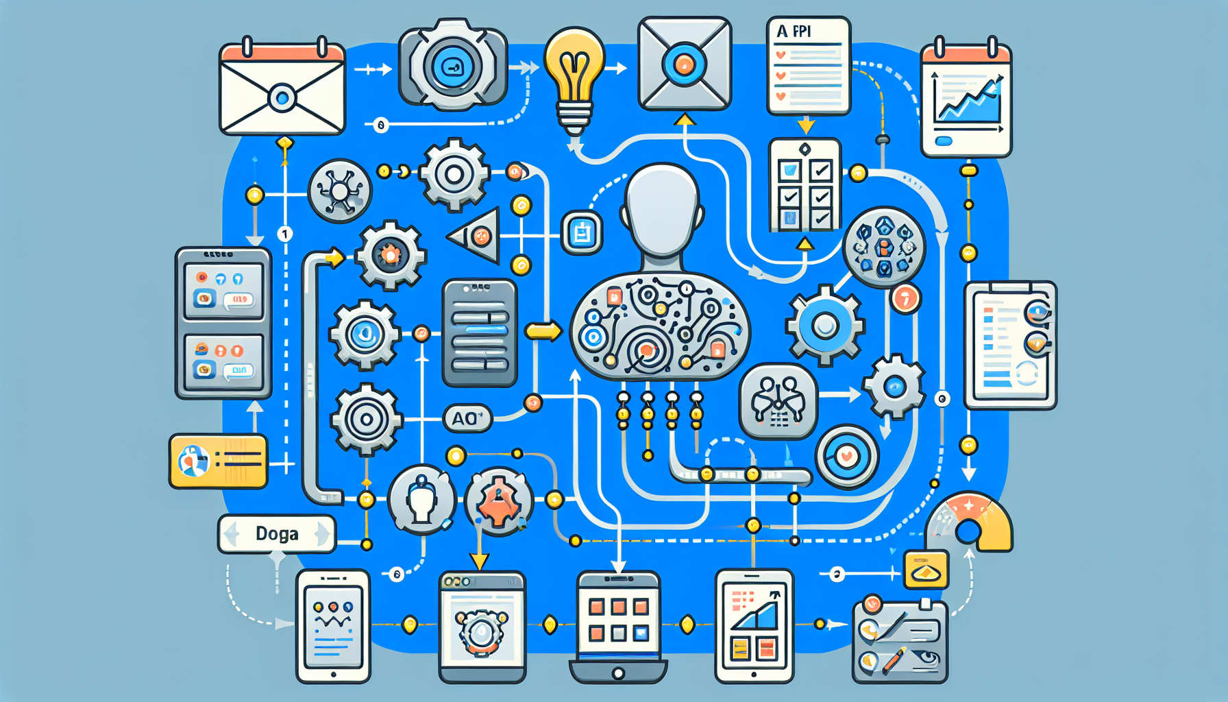 An infographic showing how My AI Front Desk's service integrates with various apps via Zapier