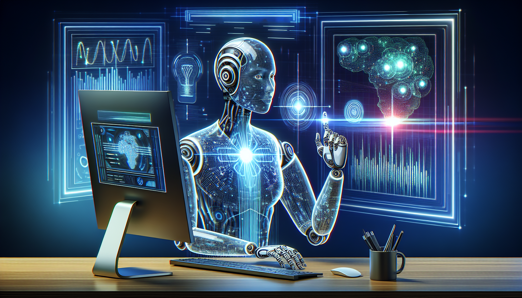 An AI Receptionist in action with multiple data streams on a computer screen